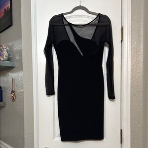 Elegant Black Mesh Long Sleeve Dress